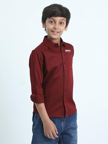 Image of Red Nine Rocket Science Boys' Solid Satin-Finish Poly Cotton Shirt | Single Pocket, Spread Collar, Long Sleeve, Casual