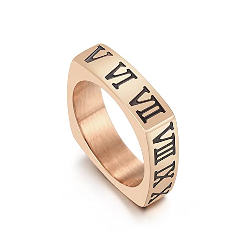 Image of Square Roman Numeral Band Ring 18K Gold Plated Stainless Steel Stackable Promise Ring Gift for Her