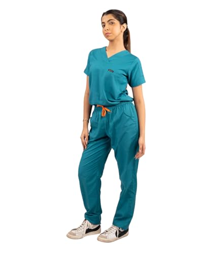 Image of MEDTOGS Everyday Women's New Gen Scrub Suit, Teal Blue, V-Neck Top and Bottom Set with Utility Sleev Pockets, Premium and Comfortable Medical Uniform