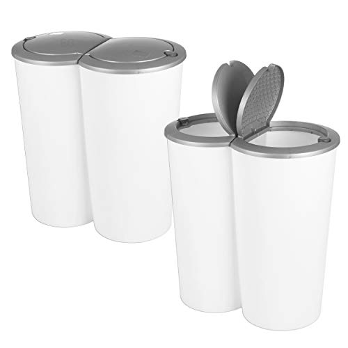 Circular White Duo Bin with Grey Lid 2X 25L