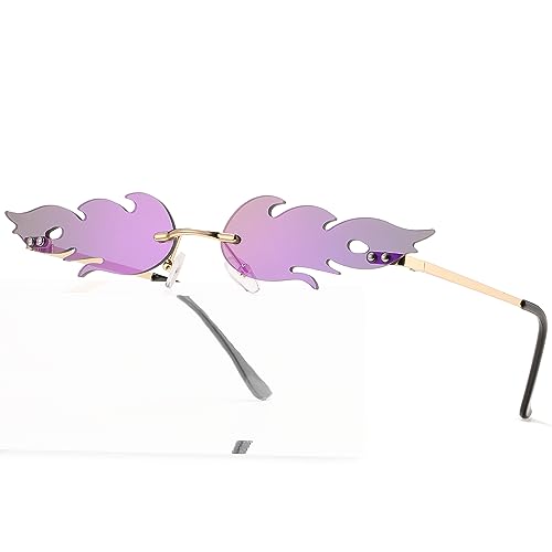 PORADAY Fire Flame Sunglasses for Women Men Trendy Retro Rimless Glasses Vintage Wave Fire Shaped Frameless Eyeglasses4