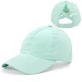 Girls Criss Cross Ponytail Hat Baseball Cap, Adjustable High Messy Bun Ponycap Lightweight Quick Drying Mesh Hats Mint Green