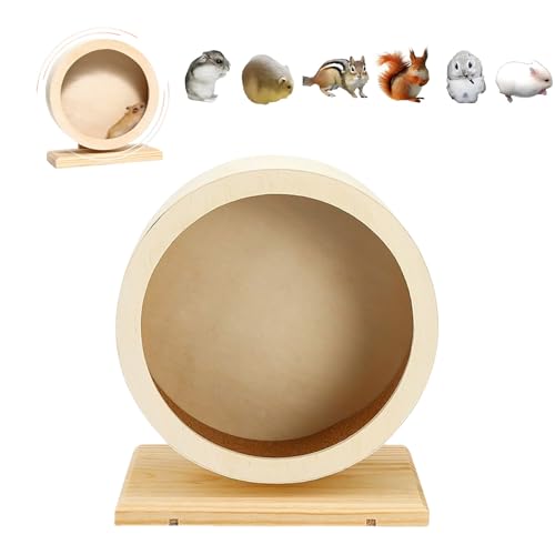 ハムスター 回し車 大型ハムスターホイール 静粛回転 - 木製回し車 小型動物用おもちゃ 運動用ペット用品 ハリネズミ チンチラ マウス向け (カーキ,20 x12x21cm)