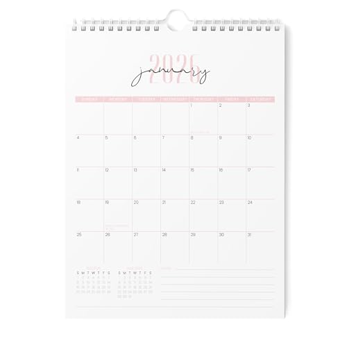 Karto Wall Calendar 2026-2027 - Vertical 8.5x11 inch January 2026 to June 2027 - Boost Your Productivity and Easy Planning with the Aesthetic Monthly Calendar - Two Font Pink