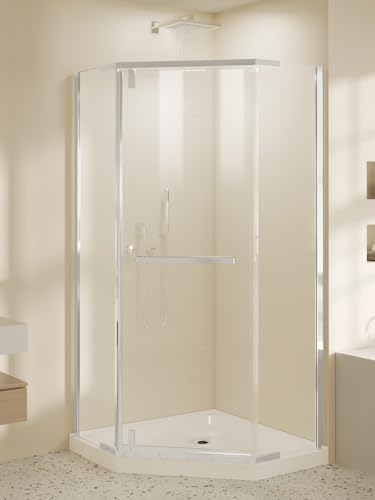 Neo-Angle Corner Shower Door 36' W x 72' H, Frameless Pivot Shower Door for Corner Shower Enclosure, 1/4' SGCC Clear Tempered Glass with Safety Film, Chrome, Base Not Included