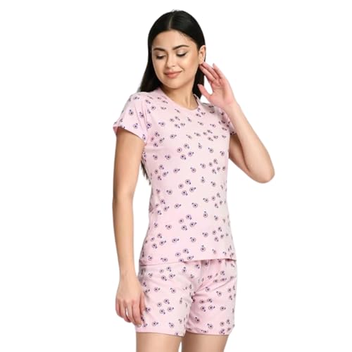 Image of IndiWeaves Women Cotton Printed Night Suit Set Pack of 3 | Soft Cotton Tops and Shorts Sleepwear | Comfortable Breathable Nightwear & Loungewear for Women