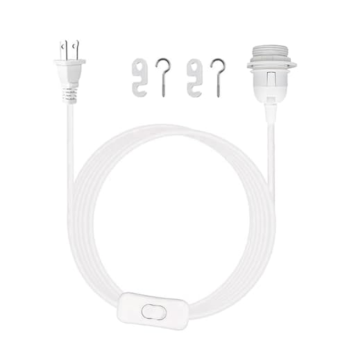 Plug in Hanging Light Cord Kit - 16Ft Pendant Light Plug in Lamp Kit E26/E27 Bulb Socket Lantern Extension Cord with On/Off Switch Socket Rings White