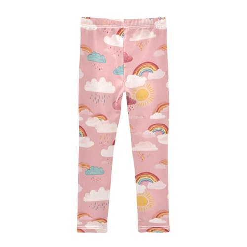 Pink Rainbow Rain Pattern Girls Leggings Soft Stretch Workout Yoga Dance Pants for Kids Casual Tights2