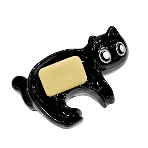 Drain soapbars Container - 13x19cm Black Cat Shape, Ceramic Soapbars Holder, Bathroom Counter Tray, Travel Soap Containers, Home Sink Storage | Decorative Wash Station for Kitchen Bathrooms Homes