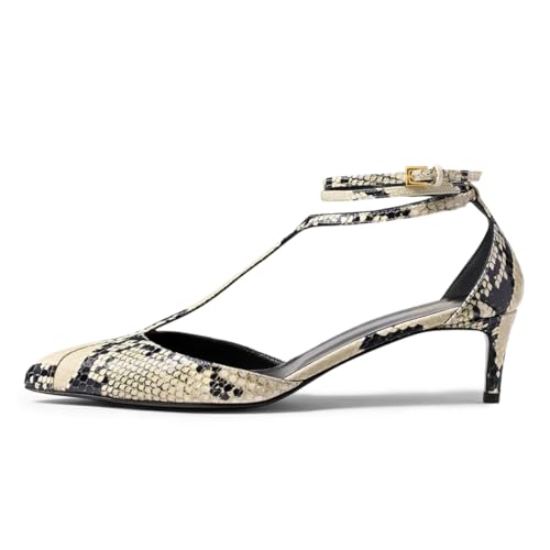 FOWT Women Pointed Toe T-Strap Pumps Ankle Wrap Buckled Kitten Low Heel Sandals Fashion Party Office Shoes Size 4-16 US