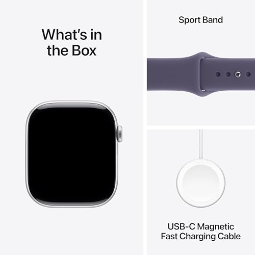 Image of Apple Watch Series 11 GPS + Cellular 46mm Silver Aluminium Case with Purple Fog Sport Band - S /M