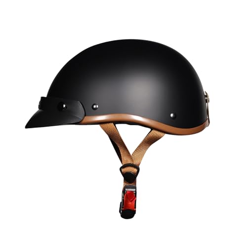LIONCIANO Motorradhelm für Erwachsene Jethelm 709 ABS kombiniert mit EPS Schnellverschluss-Kinnschnalle Passend für Scooter Moped Chopper Vintage Sturzhelm（Mattschwarz L 55-56CM）