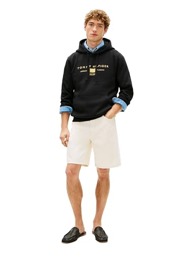 Image of Tommy Hilfiger Men's Medium Weight Cotton Hoodie Sweatshirt With Printed Stacked Chest Graphic