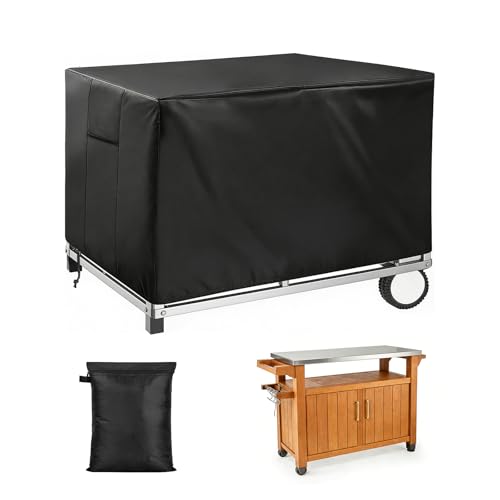 POOLTALE Outdoor prep table cover 54x23x35IN for Dining Grill Cart Planter Boxes Stand Raised Garden Storage Cabinet Bed Dining Kitchen Island Stainless Steel Table Waterproof Protective Black