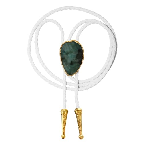 Image of Daisy Del Sol Gemstone Bolo Tie Braided Vegan Faux Leather Natural Stone Gold Handmade Necklace Adjustable Boho Western Jewelry