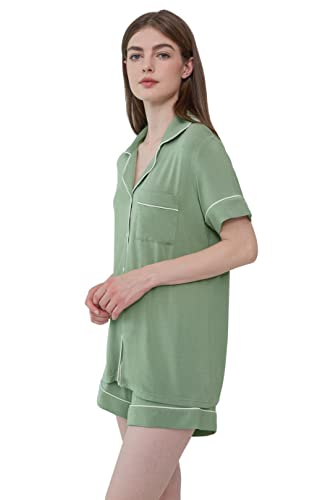 Image of Joyaria Women's Cooling Bamboo Viscose Pajamas Shorts Set Button Front | Moisture Wicking, Cool & Lightweight, Breathable PJs for Night Sweats
