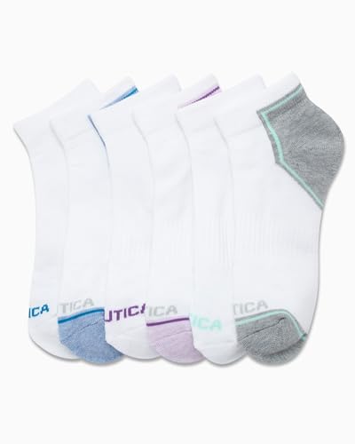 Image of Nautica Womens Quarter Socks Athletic Cushion Moisture Wicking Socks 6 Pack | Stretch Performance Dri-Motion Fabric, Cushioned with Arch Support, Breathable Mesh Panels, Quarter Cut, Shoe Size 4-10