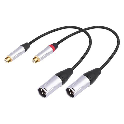 HUALEU 2Pack 1Ft RCA Female to 3Pin XLR Male Audio Cable;Balance XLR Male to RCA Female Unbalanced,Mixer, Power Amplifier, Audio Player Cable