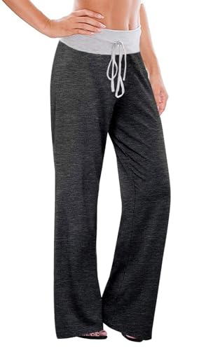 Image of AMiERY Women's Comfy Casual Pajama Pants Floral Print Drawstring Palazzo Lounge Pants Wide Leg