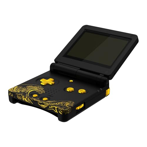Image of IPS Ready Upgraded eXtremeRate Custom Replacement Housing Shell for Gameboy Advance SP GBA SP - The Great GOLDEN Wave Off Kanagawa - Black Compatible with Both IPS & Standard LCD - No Console & Screen