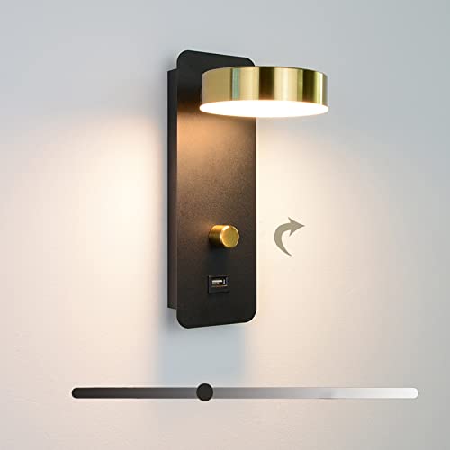 JZCDR Applique Murale Interieur Tête de Lit Lampe LED Murale Interrupteur Rotative Luminosité Reglable Appliques de Chevet avec USB Port, Moderne éclairage Enfant Chambre Salon Hotel Canapé,D'or Cover