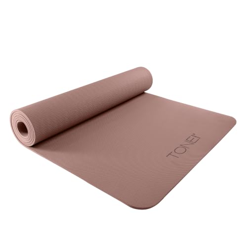 TONE Fitness Yoga Mat 1/4 Thick Non Slip Exercise & Pilates Mat for Home Workouts with Carrying Strap | Pyramid Pattern | Mocha