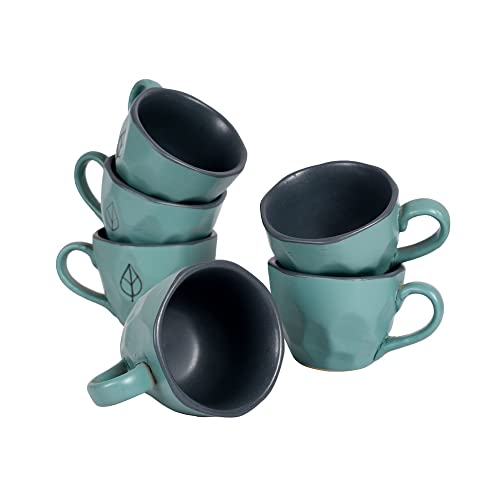 Image of AAKRITI ART CREATIONS Cup Ceramic Aqua Set of 6 | Ceramic Cup Set | Multipurpose Utility Cups | Floral Art Ceramic Cups, Kitchen Essentials | Glossy Finish, Aqua Blue Tea Cup Set