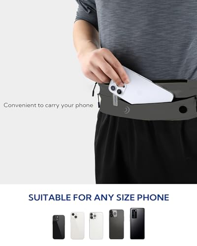 Image of WATERFLY Running Belt Fanny Pack: Runner Marathon Jogging Waist Pack Sport Workout Exercise Fitness Phone Holder Belt for Men Women Jogger Slim Waistband Black