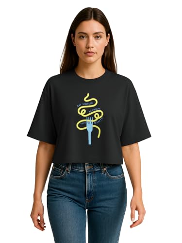 Image of HELLCAT Beige Printed Loose Fit Crew-Neck Crop T-Shirt for Women