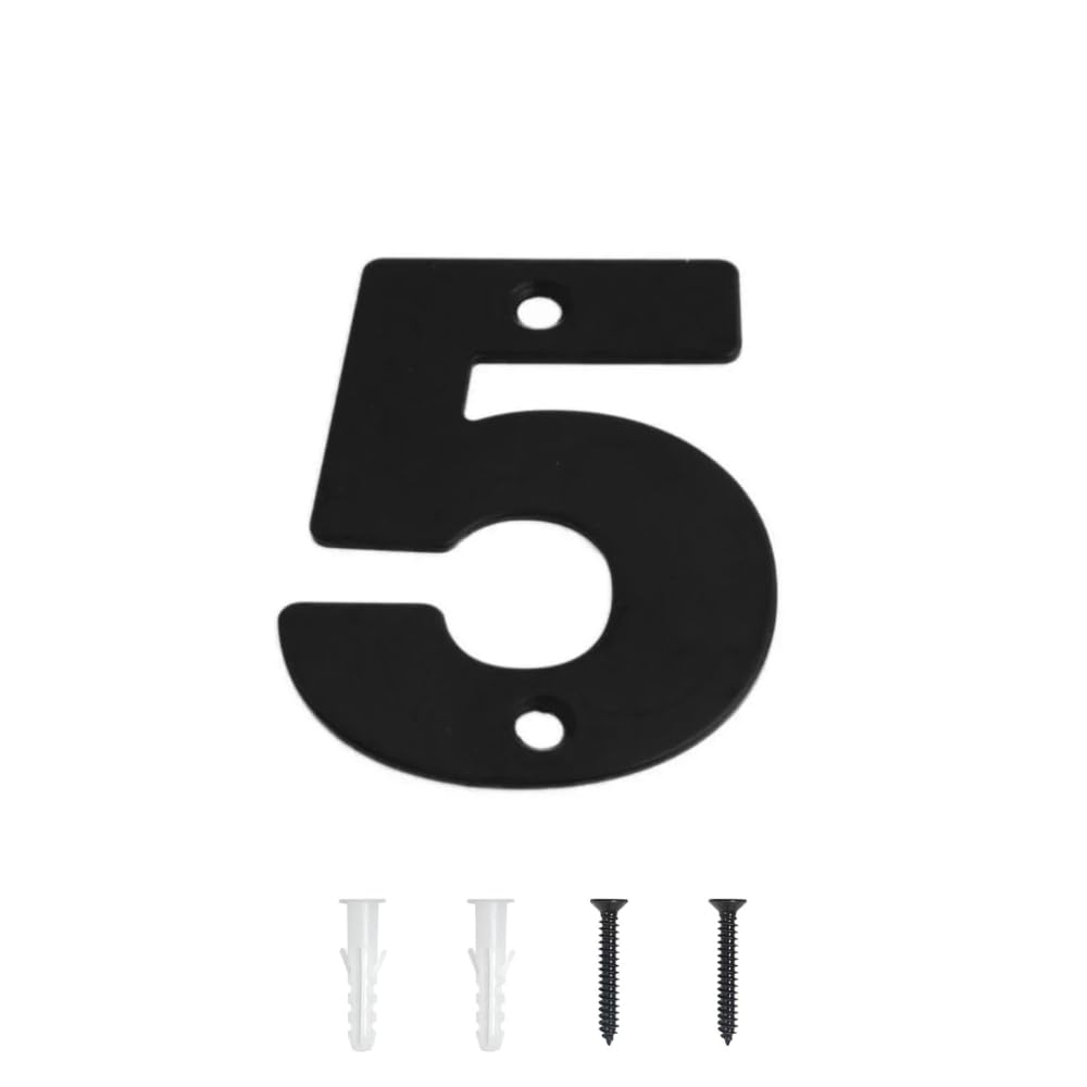 SISI UK Matt Black Front House Door Number 5 Modern Door Numeral 75mm (3 inch) Door Number Plaques For Wall Wooden UPVC & Composite Comes With Wall Plug & Fixing Screws