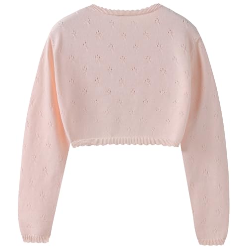 Image of Girls Long Sleeve Cardigan Kids Button Closure Knitted Bolero Shrug Girls Sweaters Tops