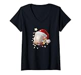 donna natale baseball player luci santa hat holiday maglietta con collo a v