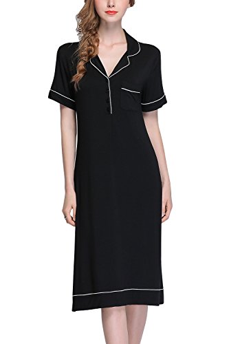 Dolamen Lungo Camicia da Notte Donna, Morbida Pigiama Pigiami, 2018 Lounging Modal Cotone Manica Lungo Pigiama da Notte, Top Sciolto Camicia da Notte (Large, NeroII)
