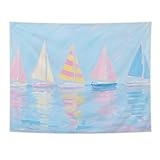 NATSUNO Pastel Coastal Beach Tapestry, Coastal Nautical Sailboat Wall Tapestry for Girls Bedroom, Preppy Beach Seascape Tapestries Wall Hanging for Girls Room Dorm Apartment Decor, 50x60 Inches