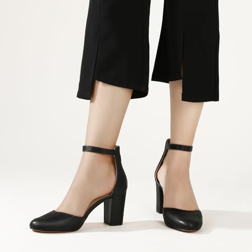 Image of Ankis Closed Toe Heels for Women -Black Nude White Silver Gold Womens Heels Closed Round Toe Chunky Block Pumps Shoes, 3 Inch