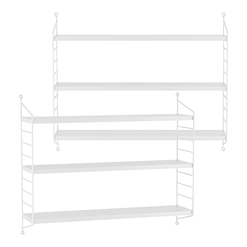 [en.casa] Juego de 2 Estantería de Pared Strängnäs Estante Mural Baldas de 3 Niveles Mueble de Salón Despacho Acero Duradero 50 x 60 x 15 cm - Blanco