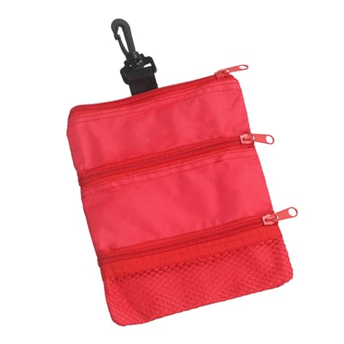 predolo Golf Zipper Golf Ball Bag Lightweight, Multifunctional, Portable Valuables Holder for Keys Ball Markers Balls Cards, Red