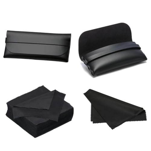 Kit 05 Estojos Case para Óculos Couro Sintético Preto com Revestimento Interno Capa para Óculos de Sol Armação com Flanelas Inclusas (Escolha a Cor da Flanela) (Flanelas Pretas Estojos Pretos)