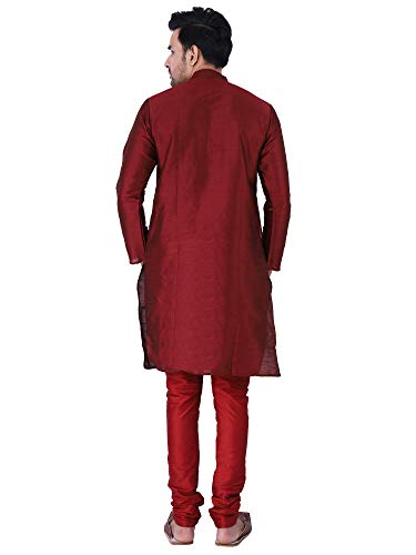 Image of HUZUR Men's Silk Solid Straight Long Kurta Pyjama Set| Ethnic Wear