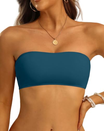 Image of Aqua Eve Women Bandeau Bikini Top Only Strapless Swim Top Tube Swimsuit | Removable Straps,Removable Soft Cups,Adjustable Straps,Full Lining,Stretch Fabric
