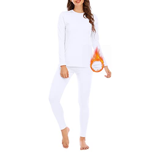 American Trends Thermo-Unterwäsche-Set für Damen, ultraweich, Basisschicht, Winterkleidung, Kuschelpudding, Oberteil, Weiss/opulenter Garten, Medium Cover