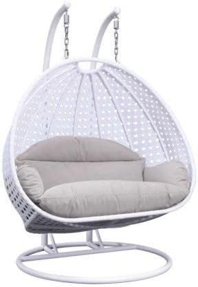 Image of OMANSH Double Seater Swing Chair with Stand & Cushion & Hook Outdoor || Indoor || Balcony || Garden || Living Room (White-Grey)