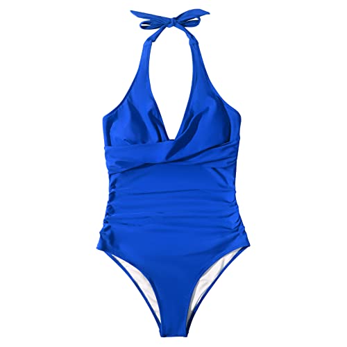 Image of SUUKSESS Women Sexy Tummy Control One Piece Swimsuits Halter Push Up Bathing Suits