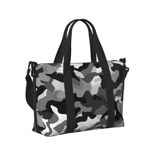 Travel Duffel Bag for Men Gym Bag, Black Grey White Camo Luggage Bag with Shoulder Strap, Large Gym Tote Bag for Women, Weekender Overnight Bag, Foldable Carry on Bag for Airplane2
