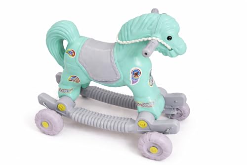 Image of Kids 2-in-1 Ride-On Rocking Horse with Wheels | Baby Rocker & Walker Toy | Sturdy Plastic Indoor Outdoor Ride-On
