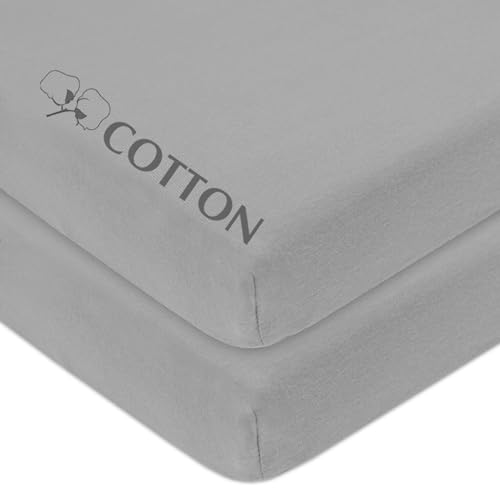 Image of American Baby Company 2 Pack 100% Natural Cotton Fitted Pack and Play Sheets 39 inch x 27 inch - Soft & Breathable Pack N Play Sheets for Playard & Mini Crib Mattress, Gray, for Boys & Girls