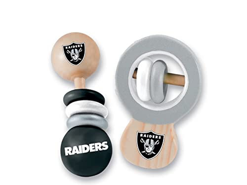 Image of Baby Fanatic Wood Rattle 2 Pack - NFL Las Vegas Raiders, Officially Licensed Baby Toy - Ages 0+