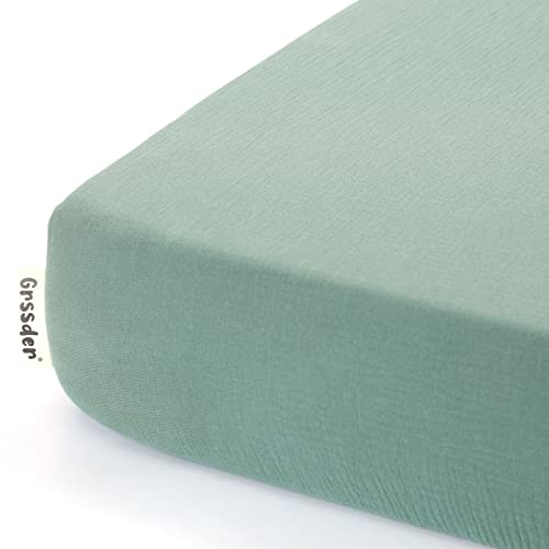 Image of GRSSDER Soft Muslin Crib Sheet 1 Pack, 100% Cotton Crib Sheets for Boys and Girls, Fit Standard Crib Mattresses 52 inch x 28 inch Safe and Snug, Roman Green