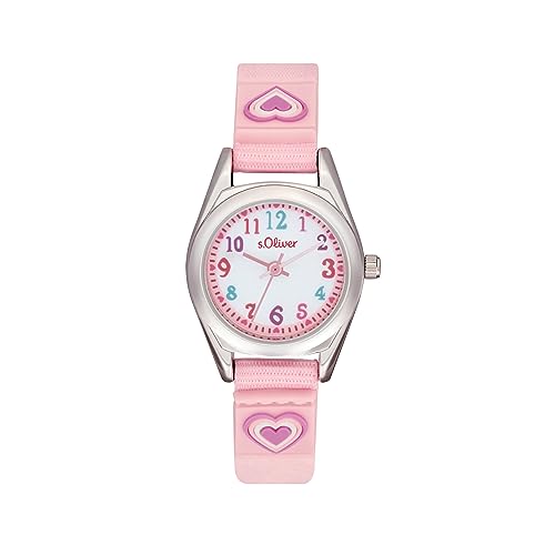 s.Oliver Armbanduhr Mädchen Kinder Quarzuhr Analog, mit Nylon Armband, Silber, 3 bar Wasserdicht, Kommt in Uhren Geschenk Box, 2036765