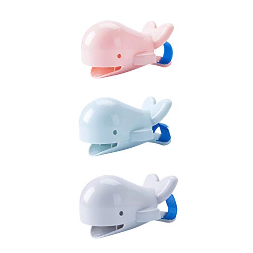 HEALLILY 3 Stück Wasserhahn Extender Kinder Wal Design Kunststoff Kleinkinder Handwäsche Waschbecken Wasserhahn Extender Badzubehör Blau Rosa Grau